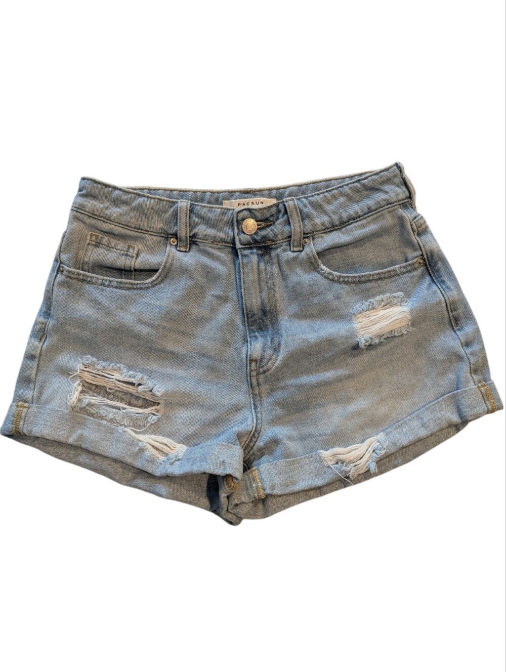 PacSun Light Wash High-Rise Distressed Denim Mom Shorts Size 27